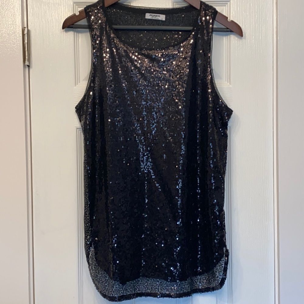 Black Sequined sleeveless party shirt M EUC